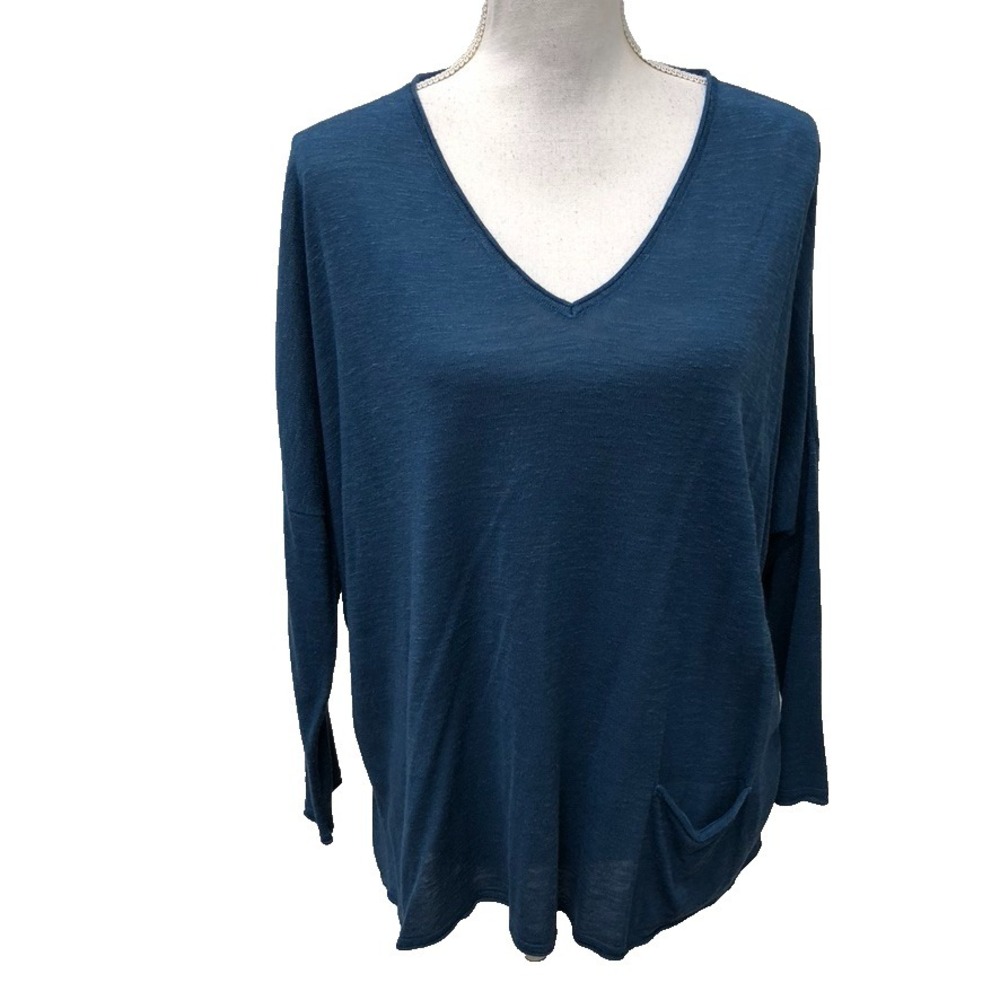 Poles Maison Montagut Loose Slub Linen T Shirt Balou Womens Small Medium Blue